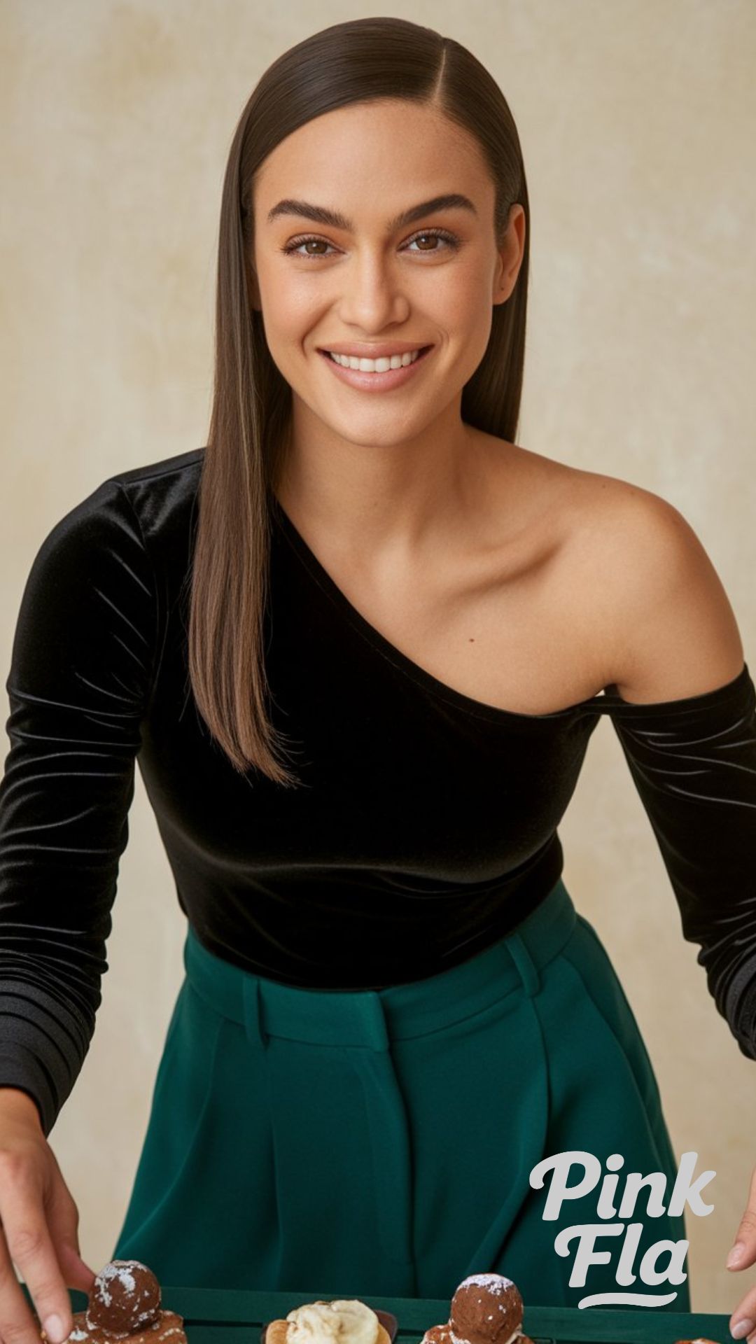 One-Shoulder Velvet Top with Tailored Trousers - Christmas office party outfit