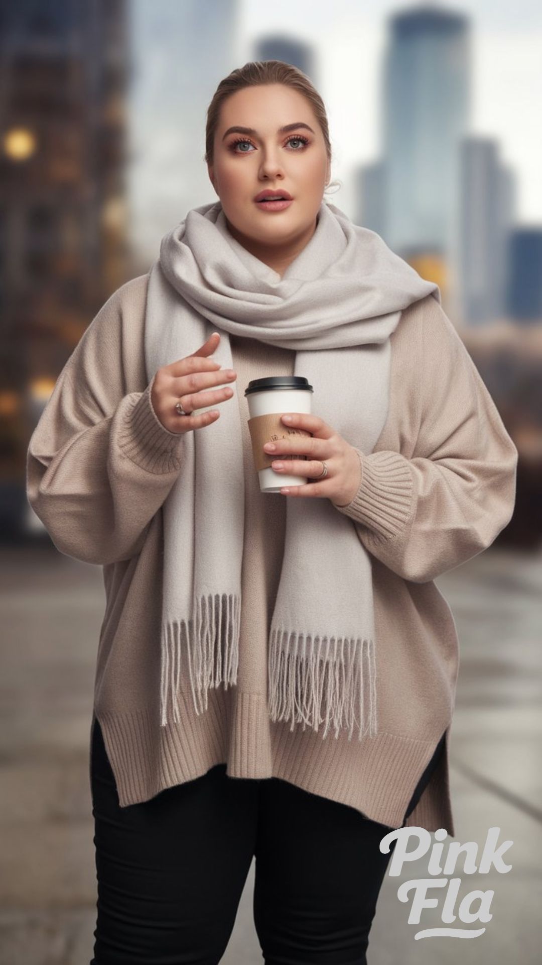 Oversized Sweater with Soft Scarf- Plus Size Winter Outfits for Work