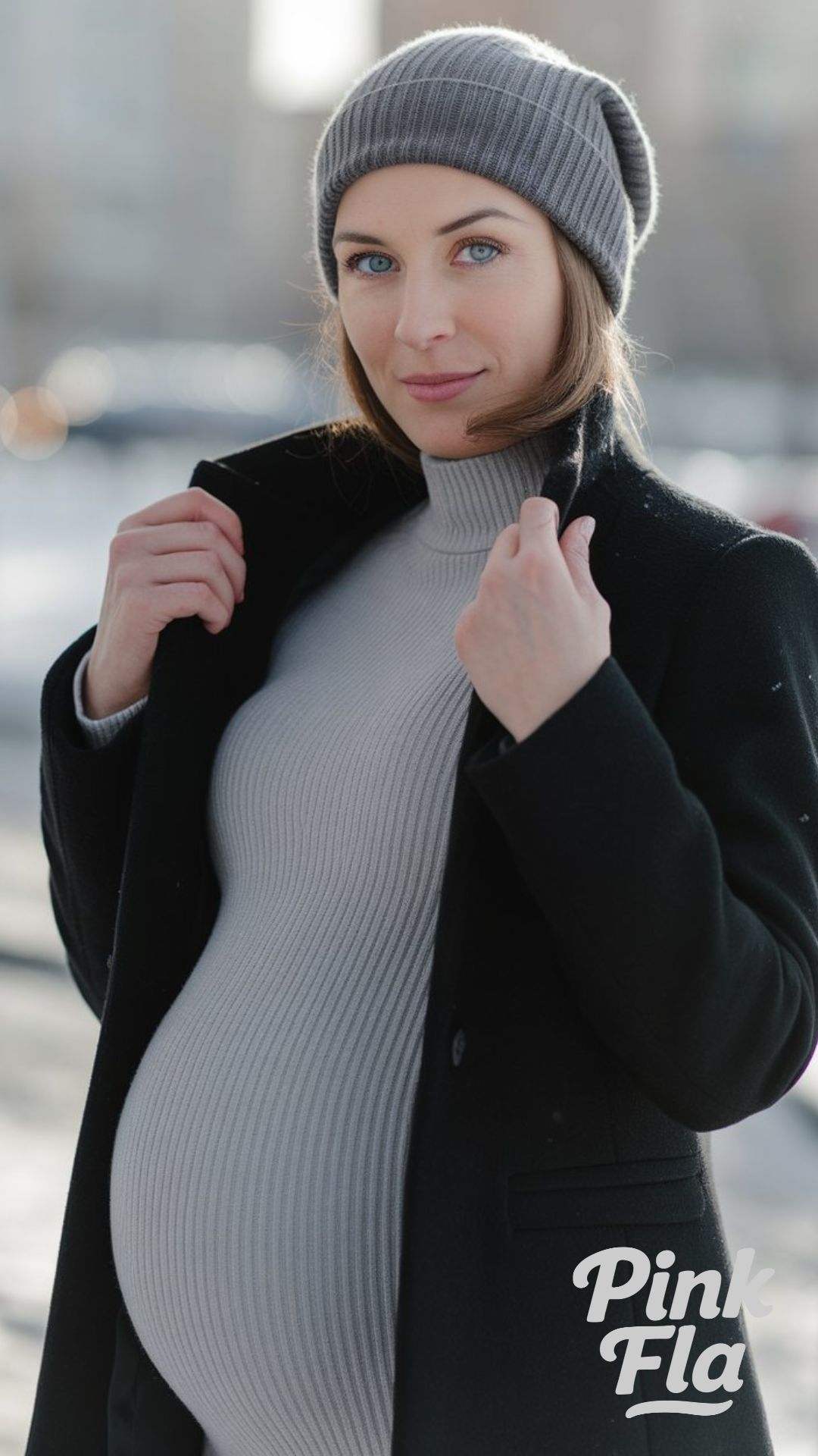 Puffer Jacket and Knitted Beanie for Outdoor Comfort - Winter Outfits for Pregnant Women