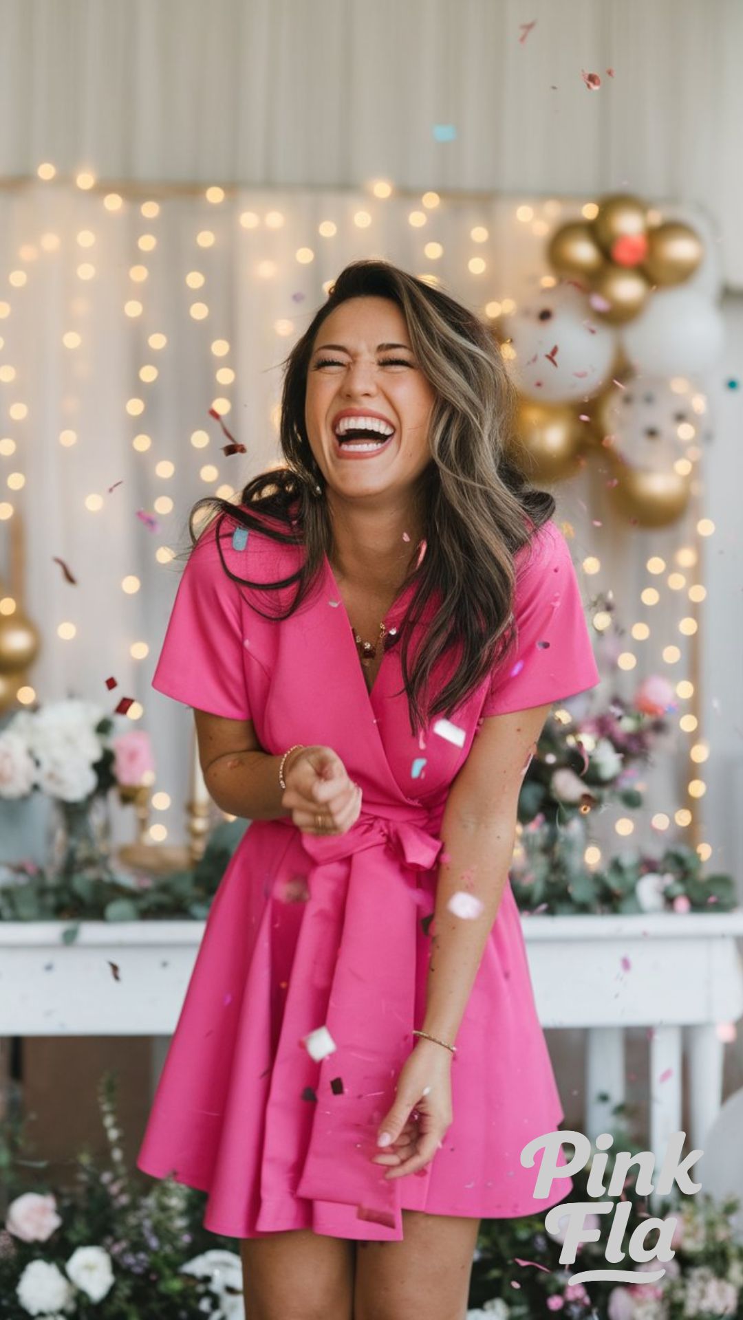 Radiate Joy: Bright Pink Wrap Dress for a Festive Celebration - New Year's Eve Outfit