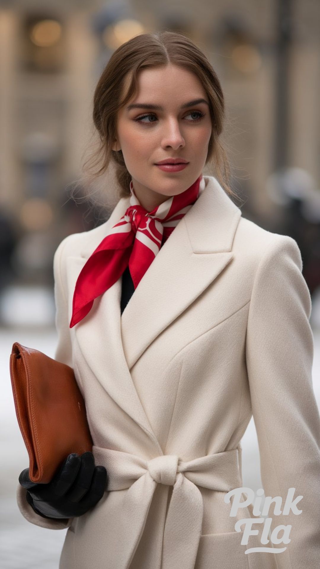 Red Scarf and White Coat for a Sophisticated Winter Look - Winter Outfits with Red Scarf