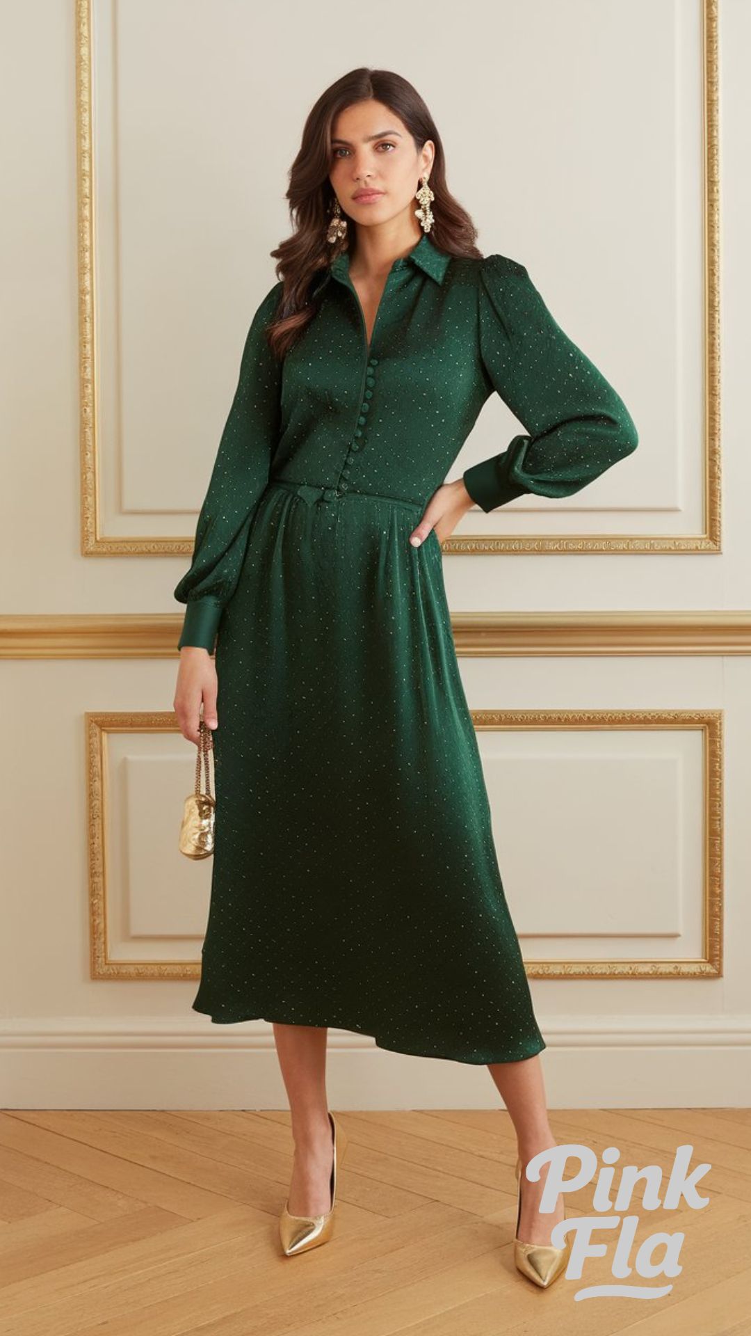 Refined Elegance in a Deep Green Midi Dress - Christmas Outfits with Heels