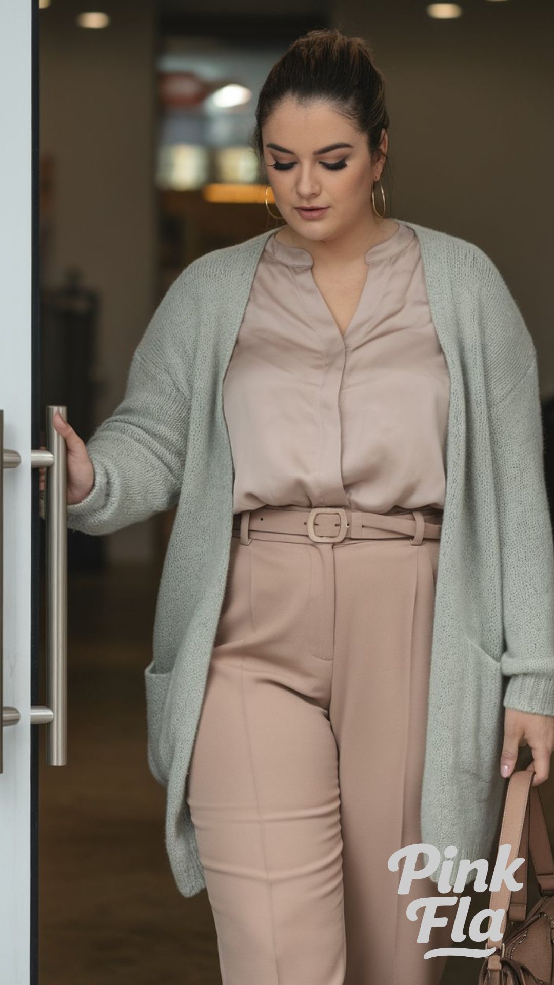 Soft Cardigan with Belted Trousers- Plus Size Winter Outfits for Work