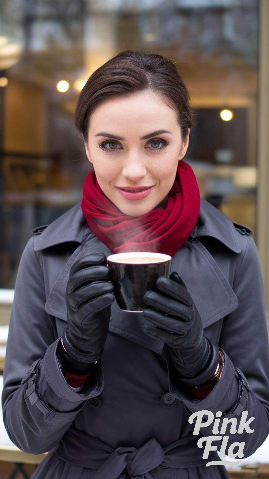 Sophisticated Winter Style with a Gray Trench Coat and Red Scarf - Winter Outfits with Red Scarf