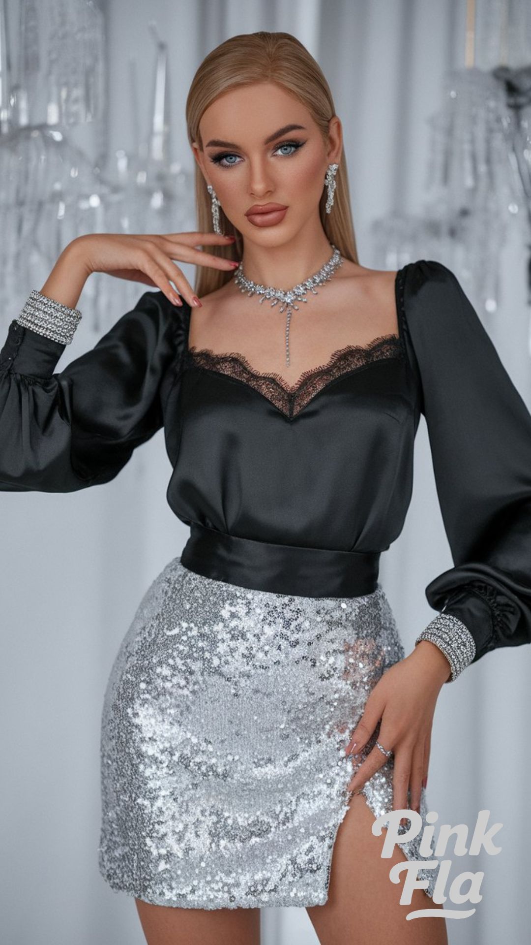 Sparkling Holiday Ensemble with Satin and Sequins - Christmas Outfits with a Skirt