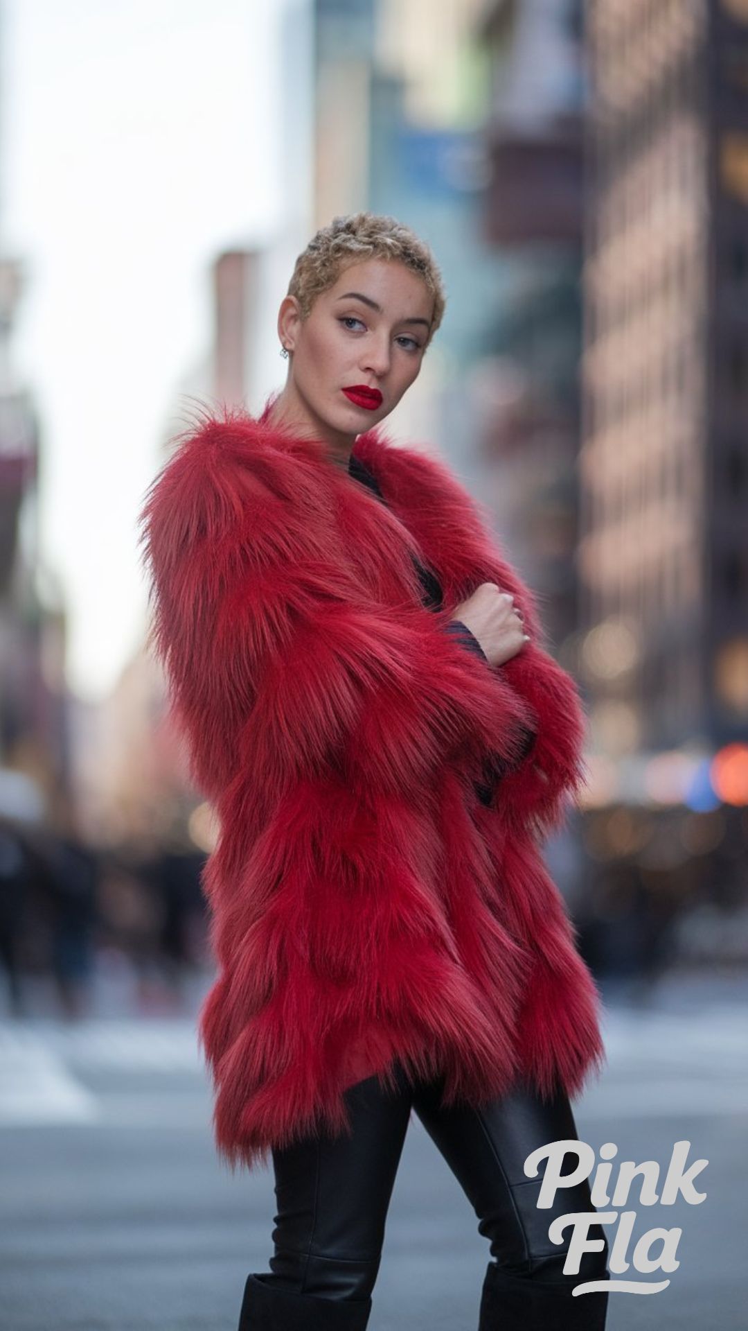Stand Out in a Red Faux Fur Coat - New York City Winter Outfits