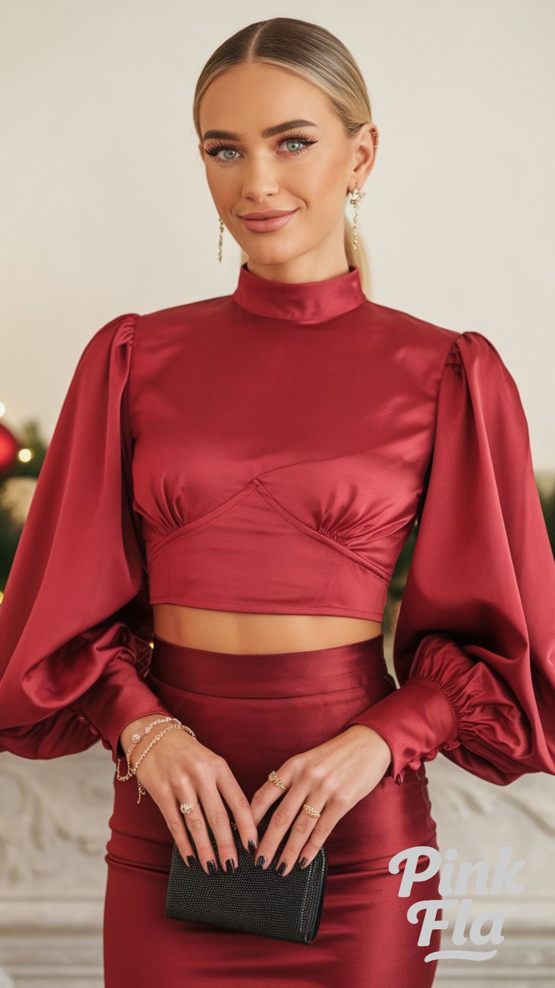 Striking Red Satin Co-Ord Set for Festive Glamour - Christmas Outfits with a Skirt