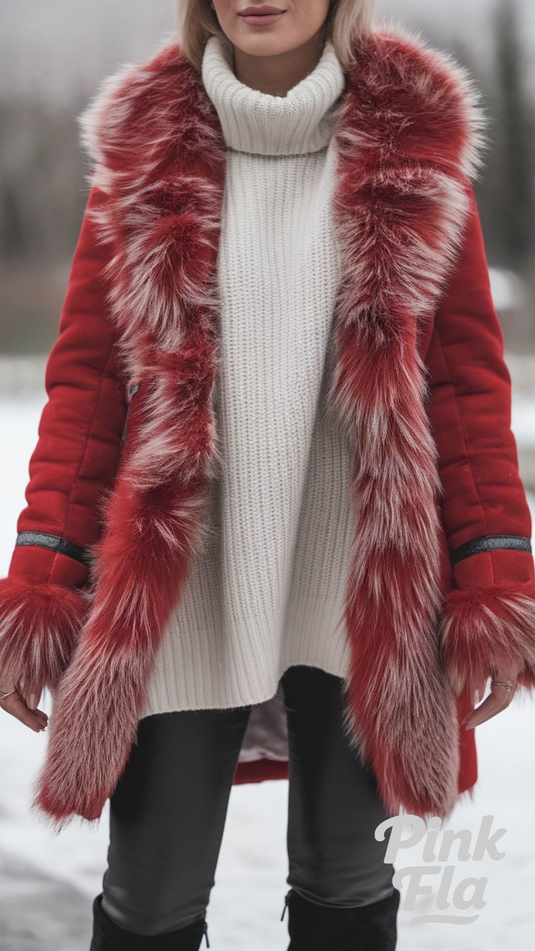 Striking Red Winter Coat with Faux Fur Accents - Winter Outfits for Short Women