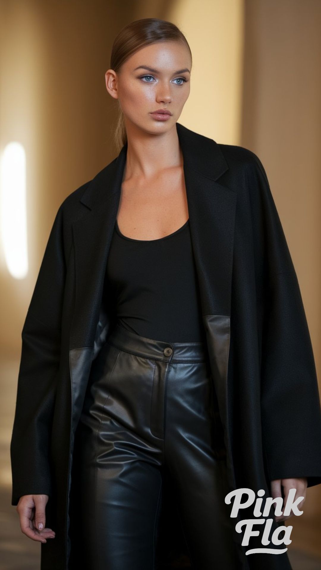 Stylish All-Black Look with Leather Pants - Paris Winter Outfits