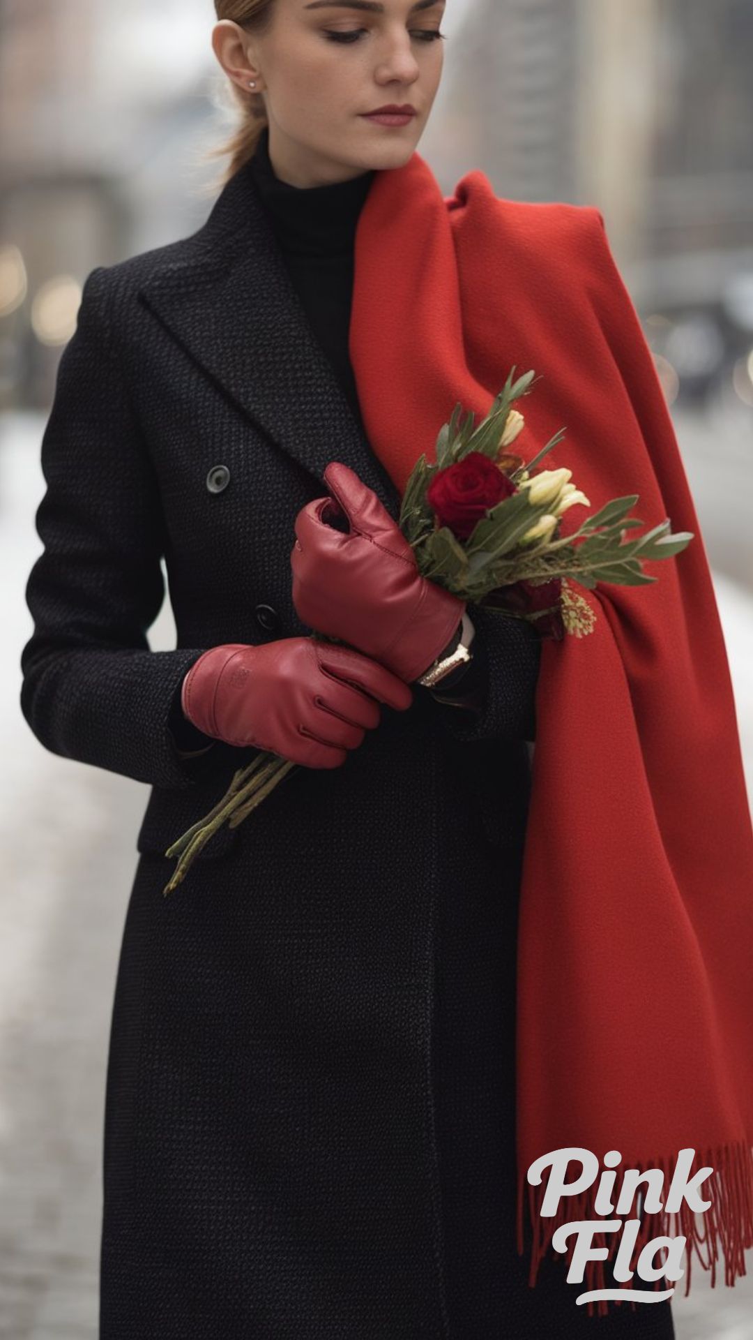 Timeless Black Coat and Red Scarf for Elegant Winter Days - Winter Outfits with Red Scarf