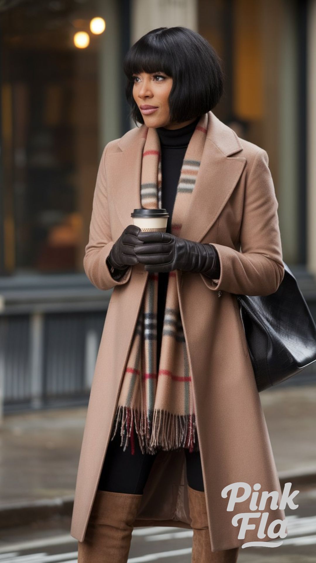 Timeless Elegance in Camel and Plaid - Winter Outfits for Women with Short Hair