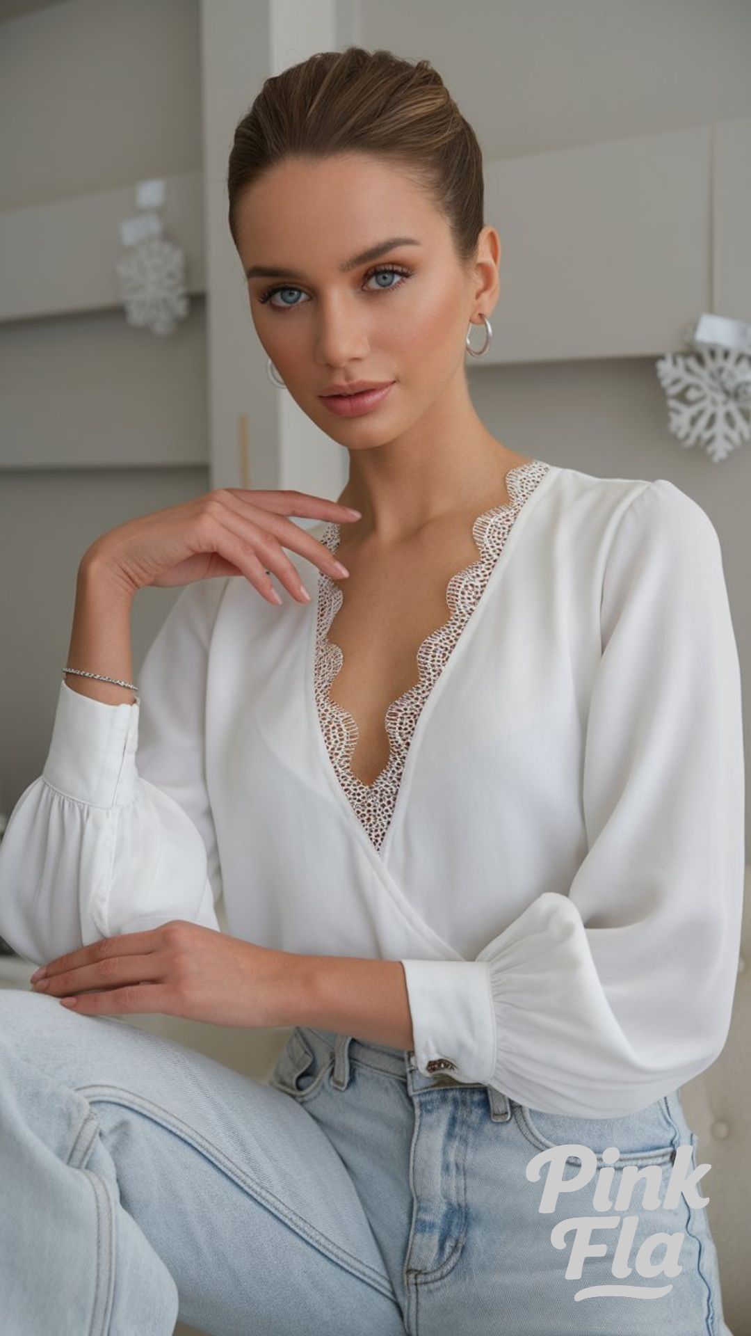 Timeless White Lace Blouse for a Classic Holiday Look - Christmas Outfits with Jeans