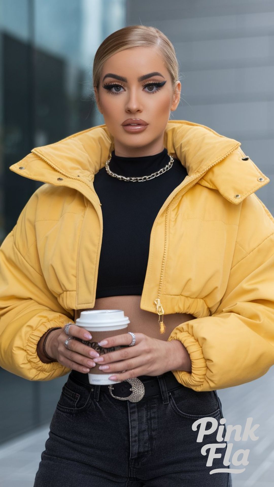 Urban Cool with a Cropped Yellow Puffer - Winter Outfits with Yellow Jacket