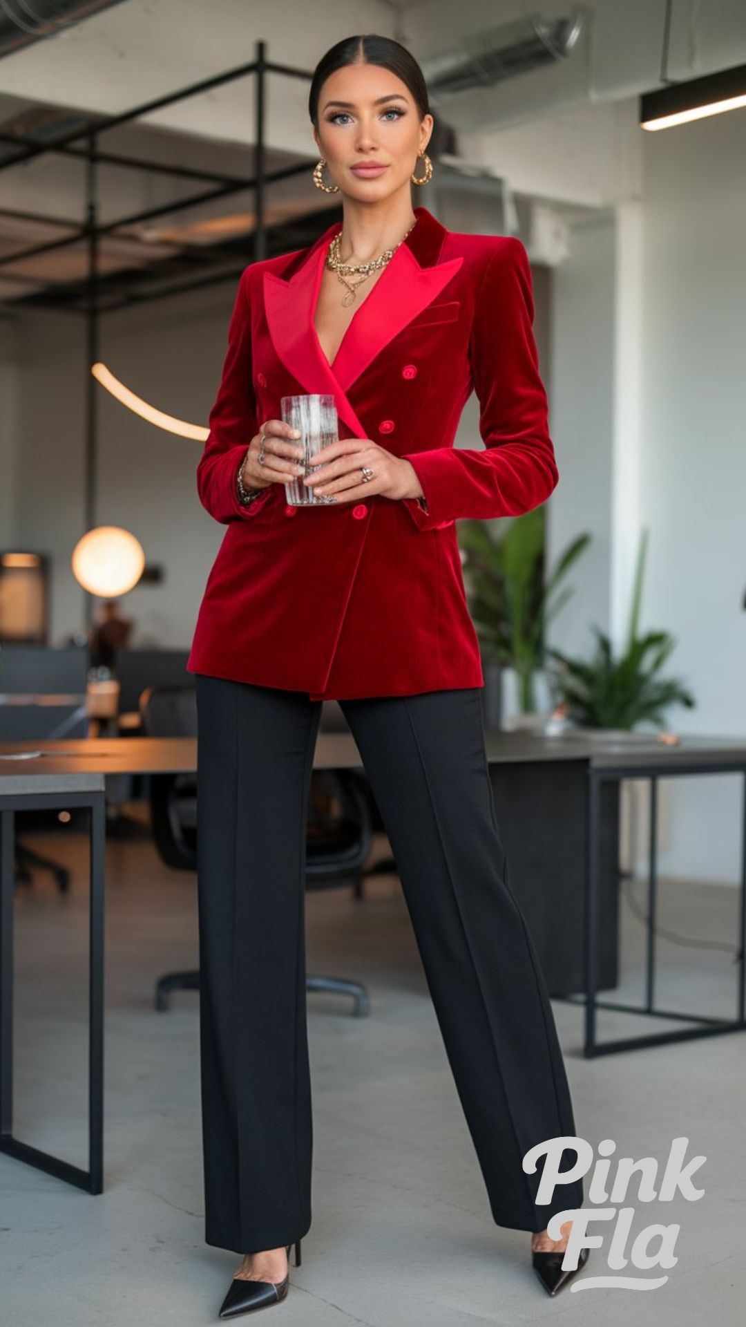Velvet Blazer with Tailored Trousers - Christmas office party outfit