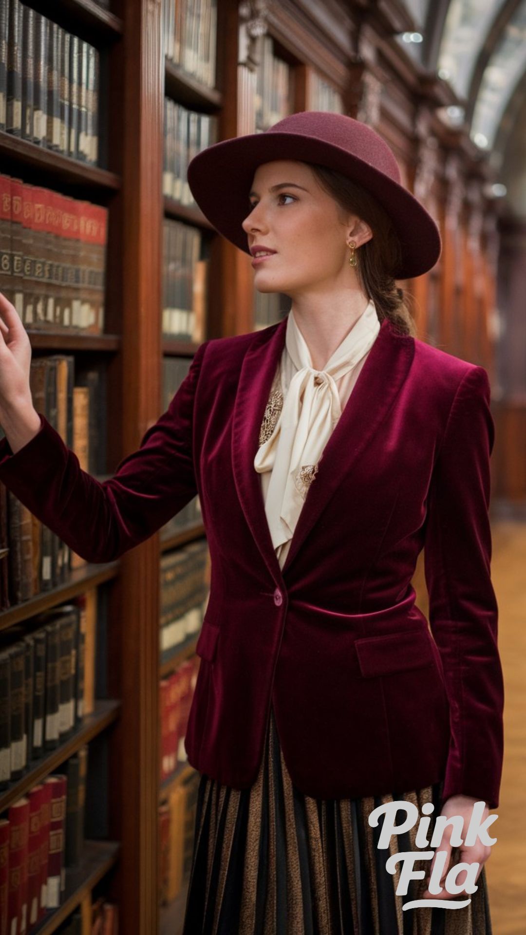 Velvet & Bows: A Refined Library Look - Dark Academia Winter Outfits