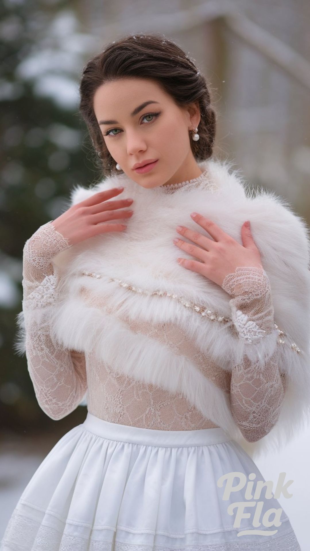 Winter Elegance with Lace and Faux Fur Accents - Christmas Outfits with a Skirt