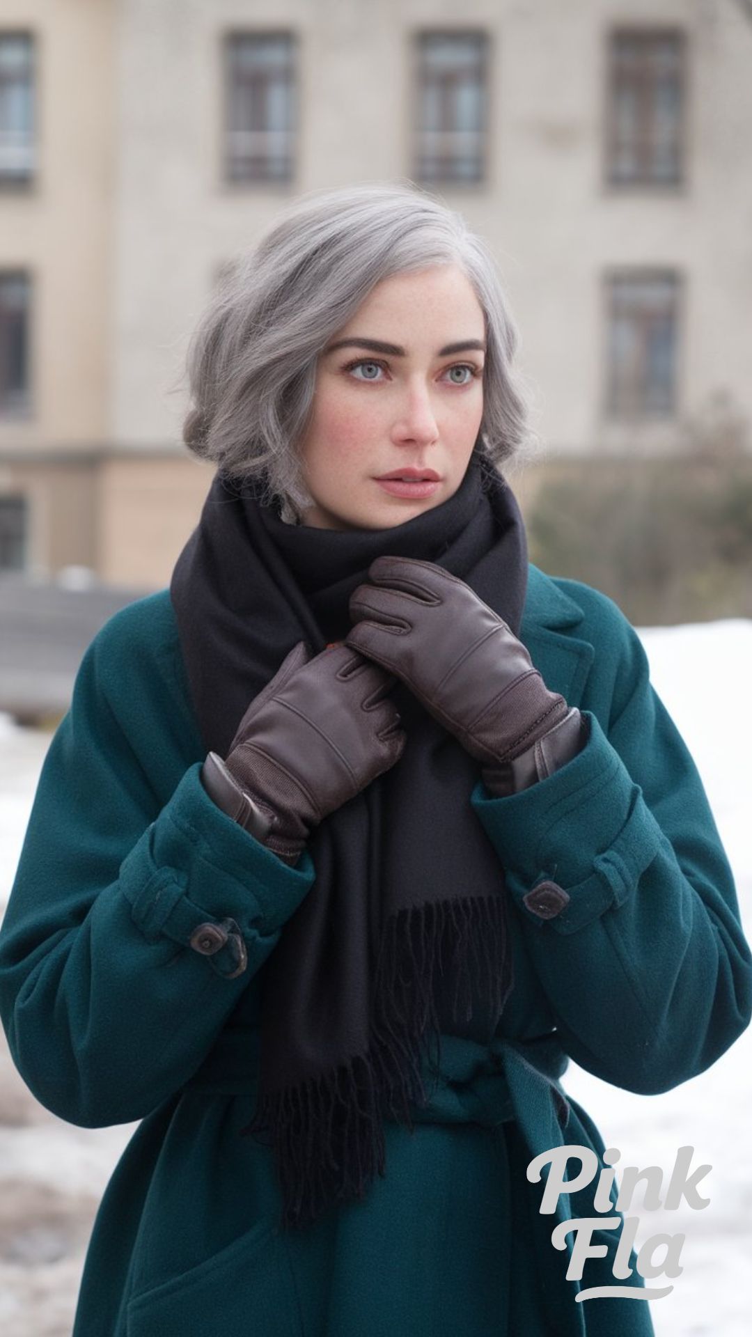 Winter Sophistication in Teal and Leather - Winter Outfits for Women with Short Hair