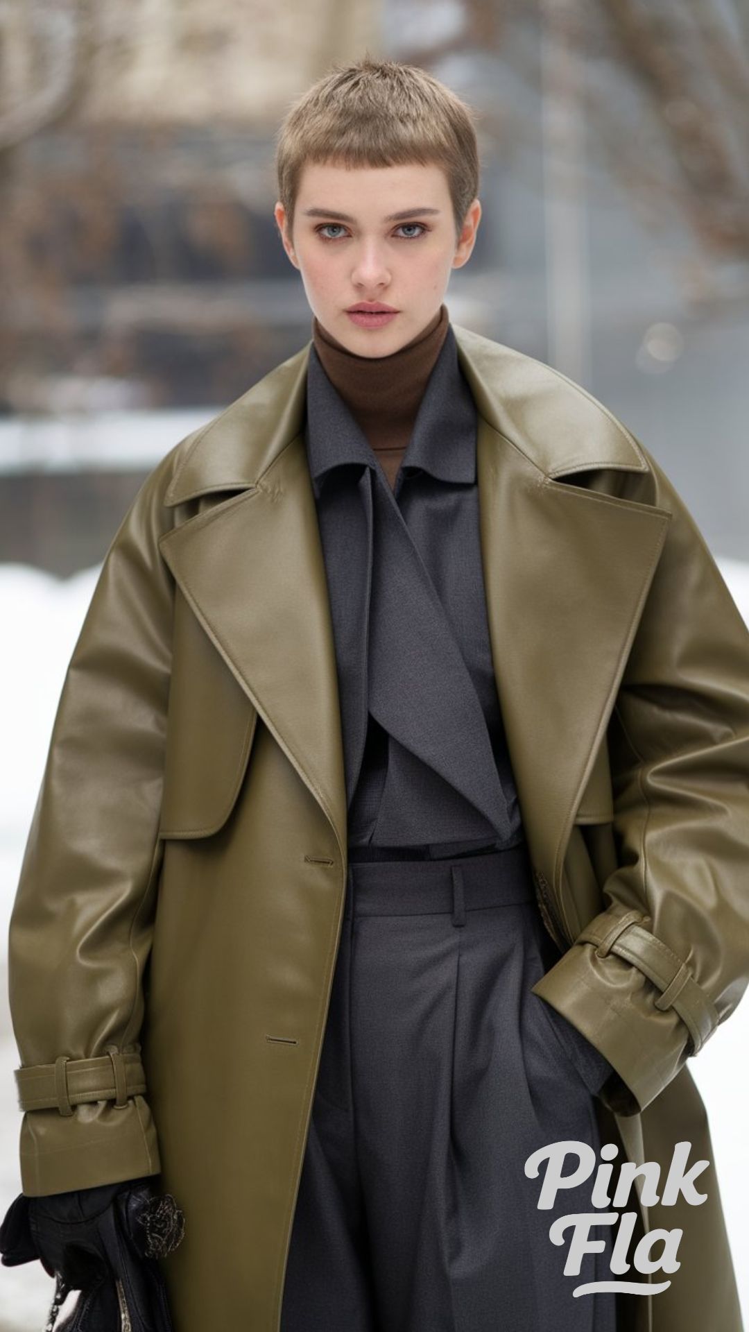 Winter Style in Olive and Charcoal - Winter Outfits for Women with Short Hair