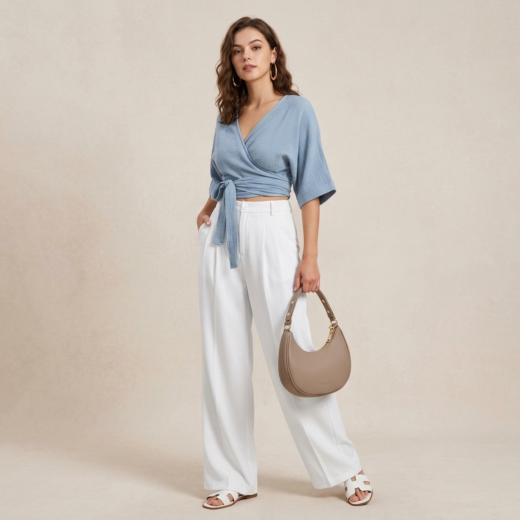 Ocean Breeze (Fresh & Effortless) - Taupe White and Blue Outfits
